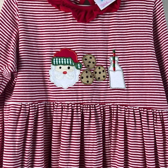Stitchy Fish Size 7 Appliqué dress w/ Santa w/ Milk & Cookies red & white stripe - Picture 6 of 8